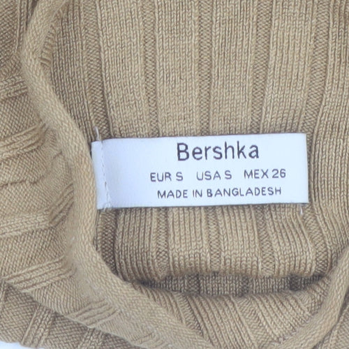 Bershka Women’s Beige Roll Neck Ribbed Knit Jumper Size 8