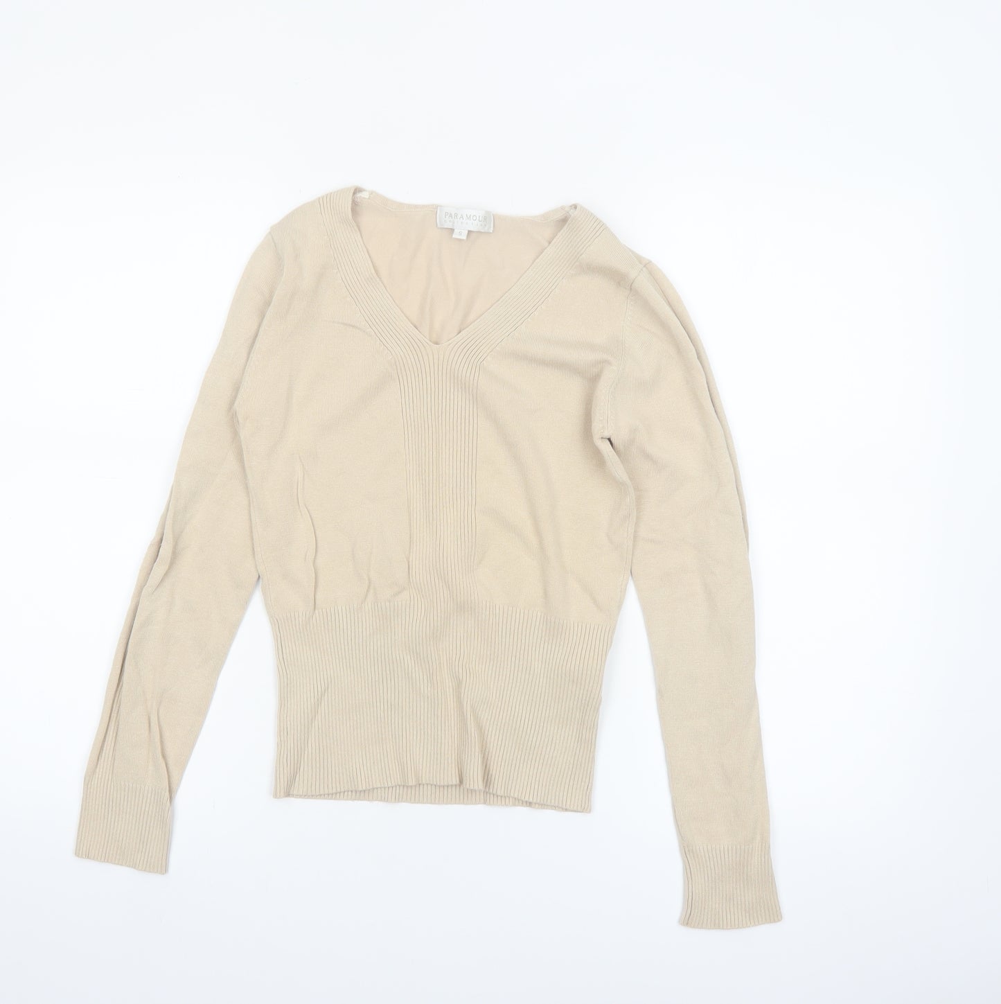 Paramour Collection Women’s Beige V-Neck Slim Knit Jumper Size S