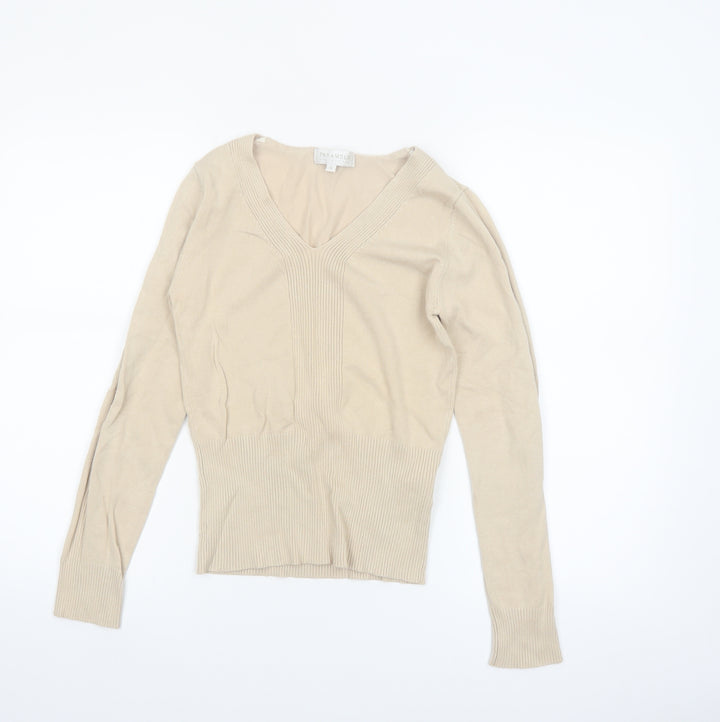 Paramour Collection Women’s Beige V-Neck Slim Knit Jumper Size S