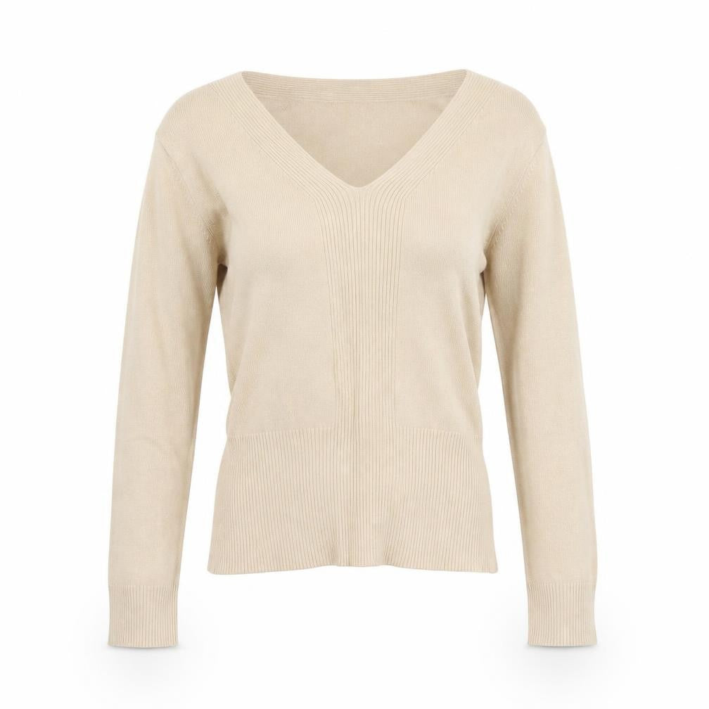 Paramour Collection Women’s Beige V-Neck Slim Knit Jumper Size S