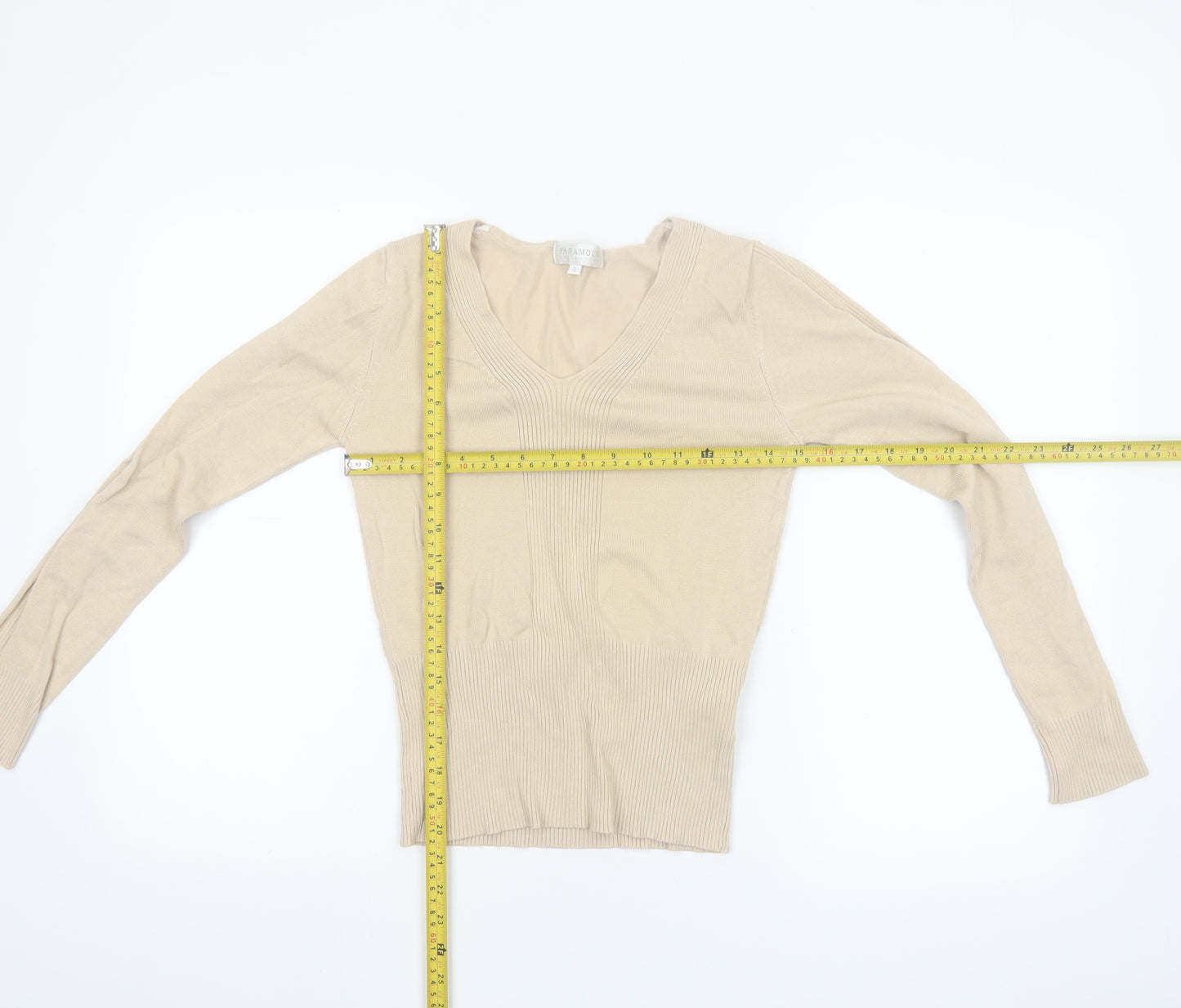 Paramour Collection Women’s Beige V-Neck Slim Knit Jumper Size S