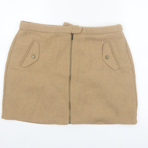 New Look Women's Beige Wool Blend Tweed A-Line Short Skirt Size 16