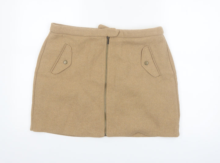 New Look Women's Beige Wool Blend Tweed A-Line Short Skirt Size 16