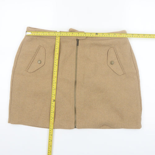 New Look Women's Beige Wool Blend Tweed A-Line Short Skirt Size 16