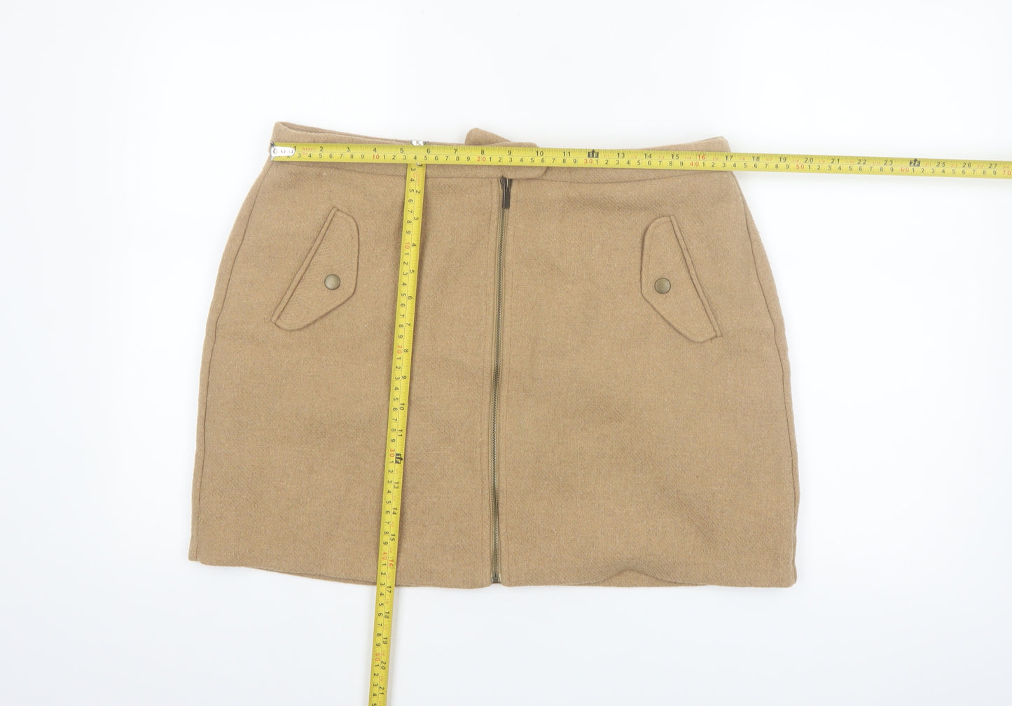 New Look Women's Beige Wool Blend Tweed A-Line Short Skirt Size 16