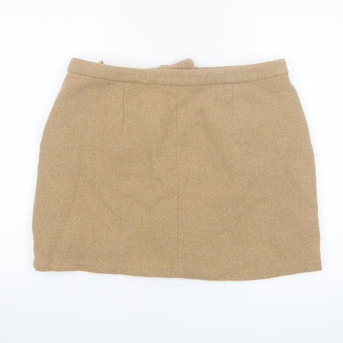New Look Women's Beige Wool Blend Tweed A-Line Short Skirt Size 16
