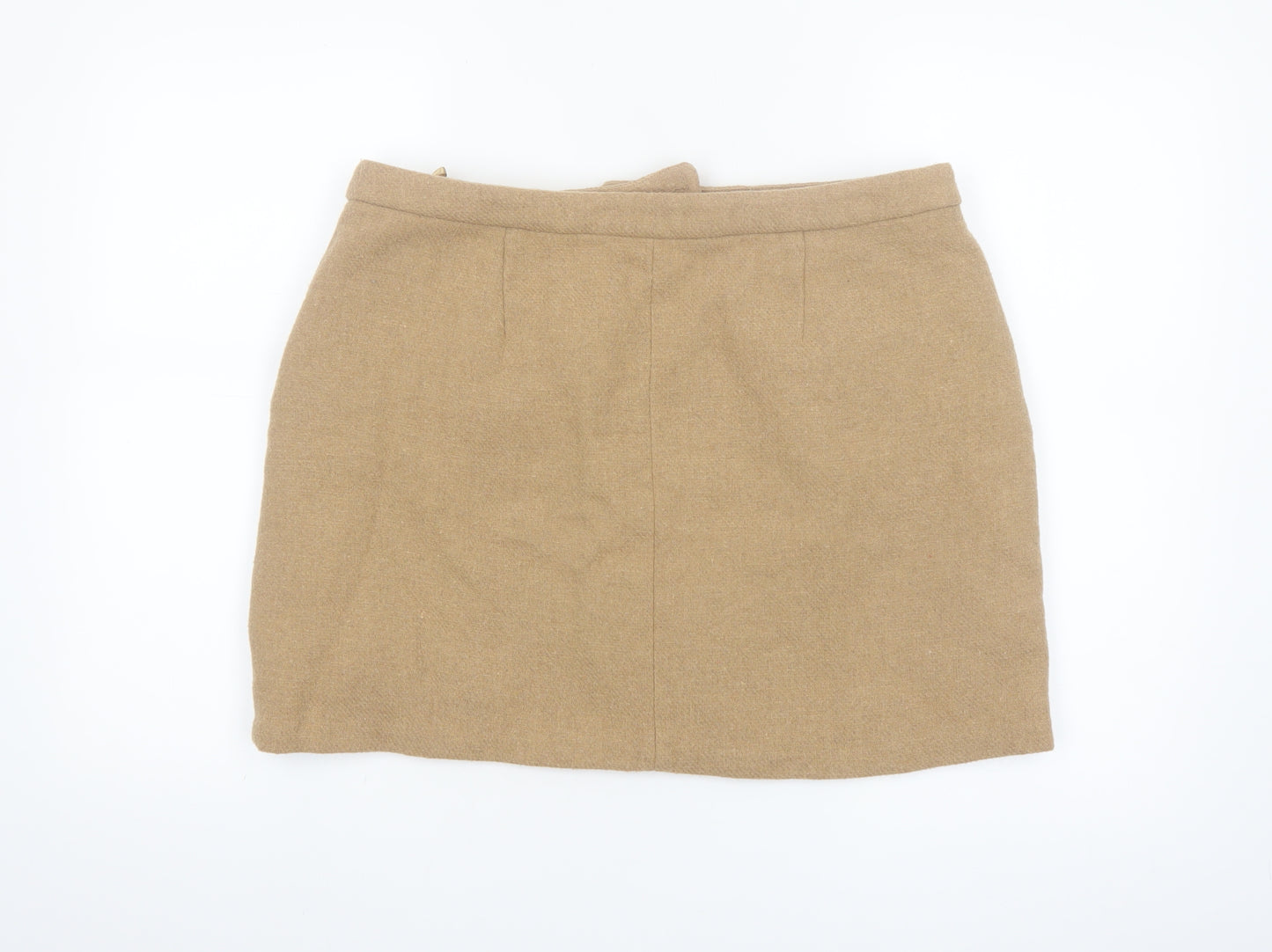 New Look Women's Beige Wool Blend Tweed A-Line Short Skirt Size 16