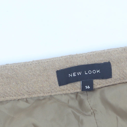 New Look Women's Beige Wool Blend Tweed A-Line Short Skirt Size 16