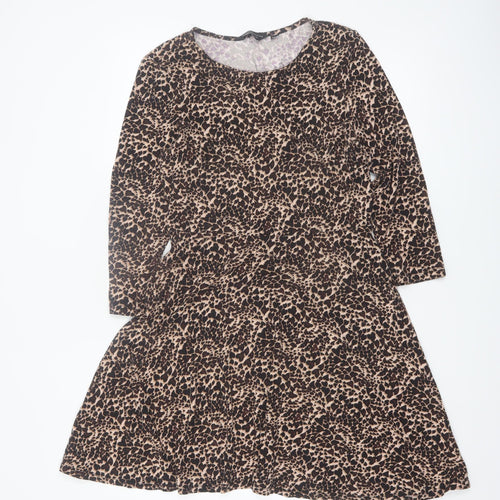 Dorothy Perkins Womens Brown Leopard Print A-Line Dress UK14