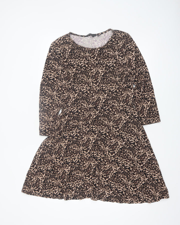 Dorothy Perkins Womens Brown Leopard Print A-Line Dress UK14