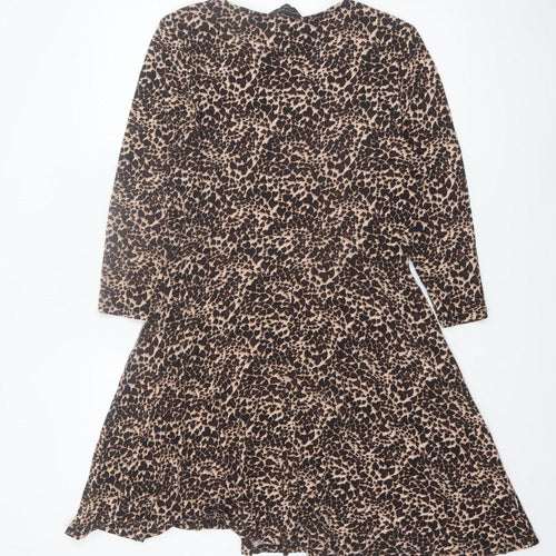 Dorothy Perkins Womens Brown Leopard Print A-Line Dress UK14