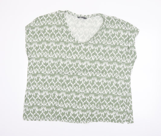 Dunnes Stores Women's Green V-Neck Geometric Cotton Modal T-Shirt Size 24