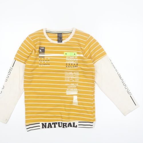 Beckam Boys Yellow Striped Long Sleeve T-Shirt Size 6-7 Years Classic Crew Neck