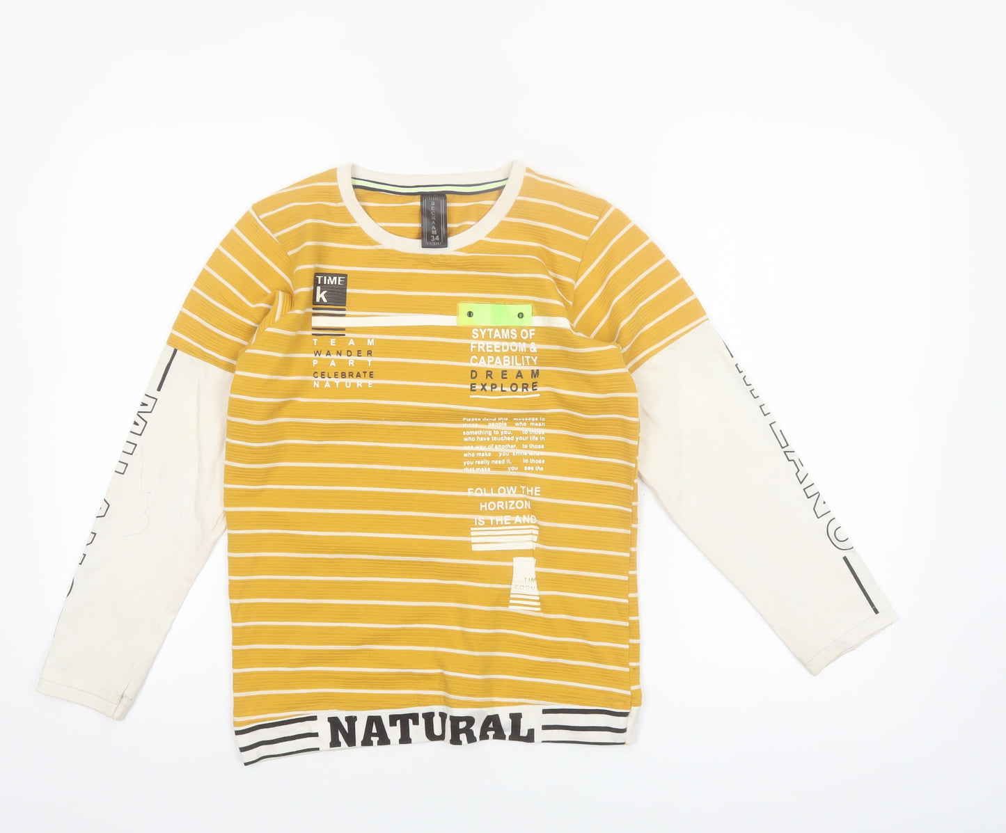 Beckam Boys Yellow Striped Long Sleeve T-Shirt Size 6-7 Years Classic Crew Neck