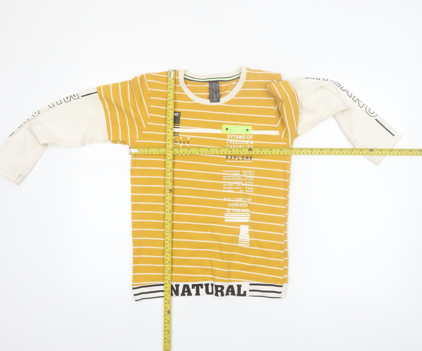 Beckam Boys Yellow Striped Long Sleeve T-Shirt Size 6-7 Years Classic Crew Neck