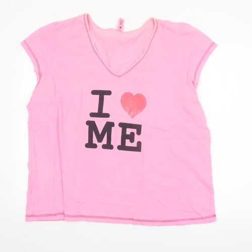 Evans Women’s Pink V-Neck Love Print Cotton T-Shirt Size 22