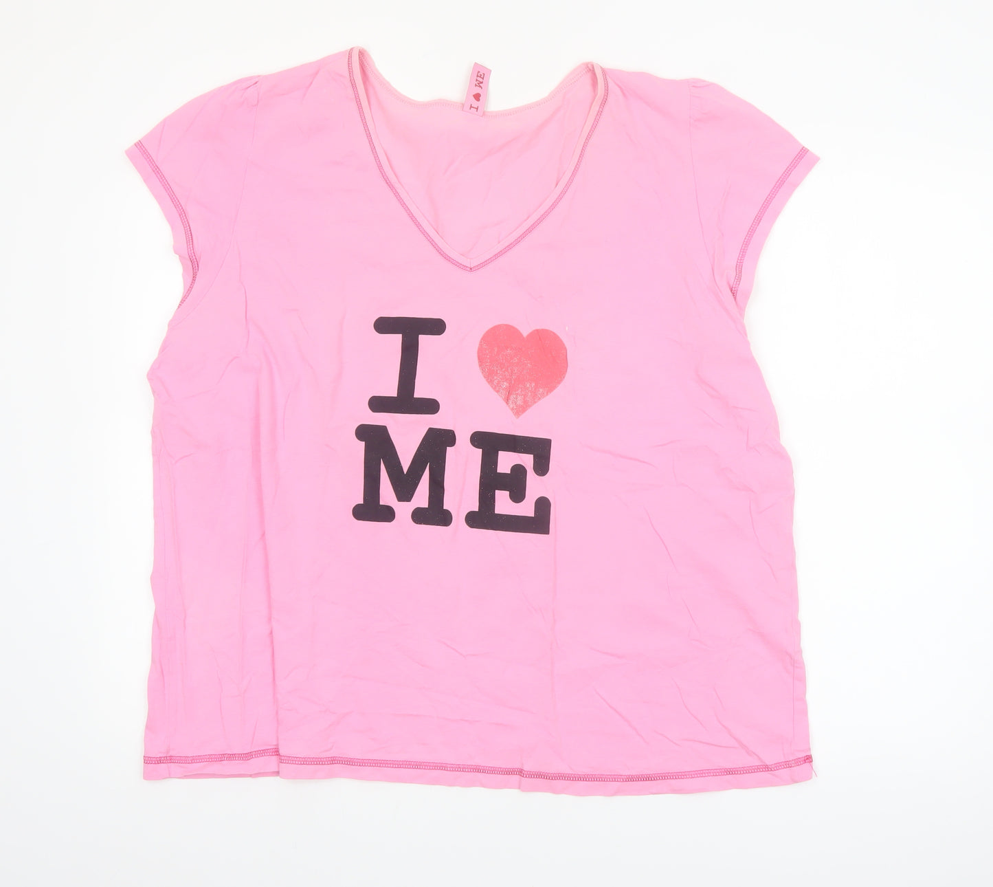 Evans Women’s Pink V-Neck Love Print Cotton T-Shirt Size 22