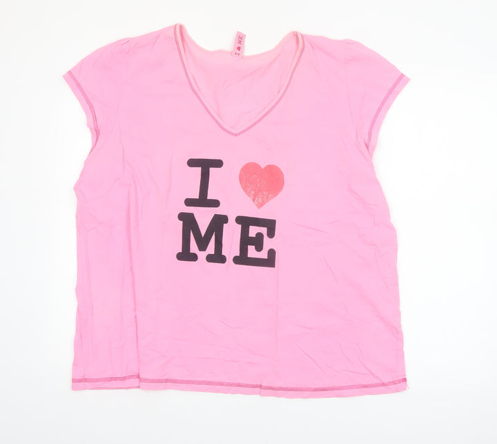 Evans Women’s Pink V-Neck Love Print Cotton T-Shirt Size 22