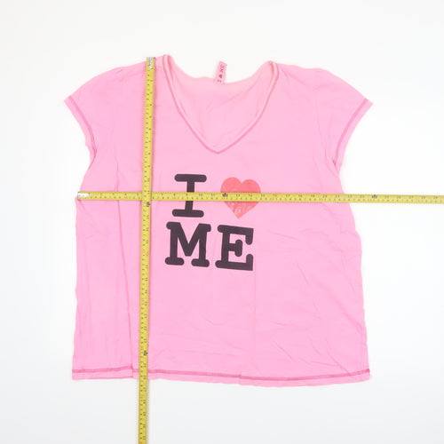 Evans Women’s Pink V-Neck Love Print Cotton T-Shirt Size 22