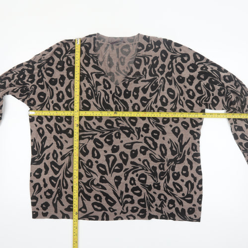 Evans Women Brown Leopard Print V-Neck Acrylic Jumper Size 22/24