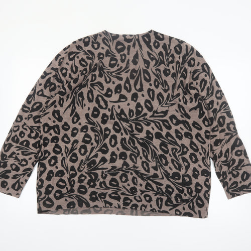 Evans Women Brown Leopard Print V-Neck Acrylic Jumper Size 22/24