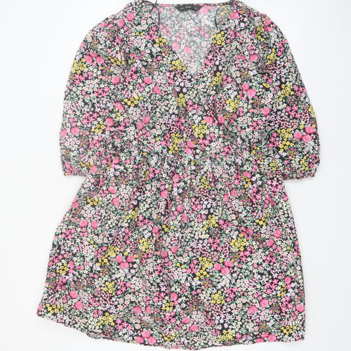 F&F Women's Multicoloured Floral A-Line V-Neck Dress Size 14