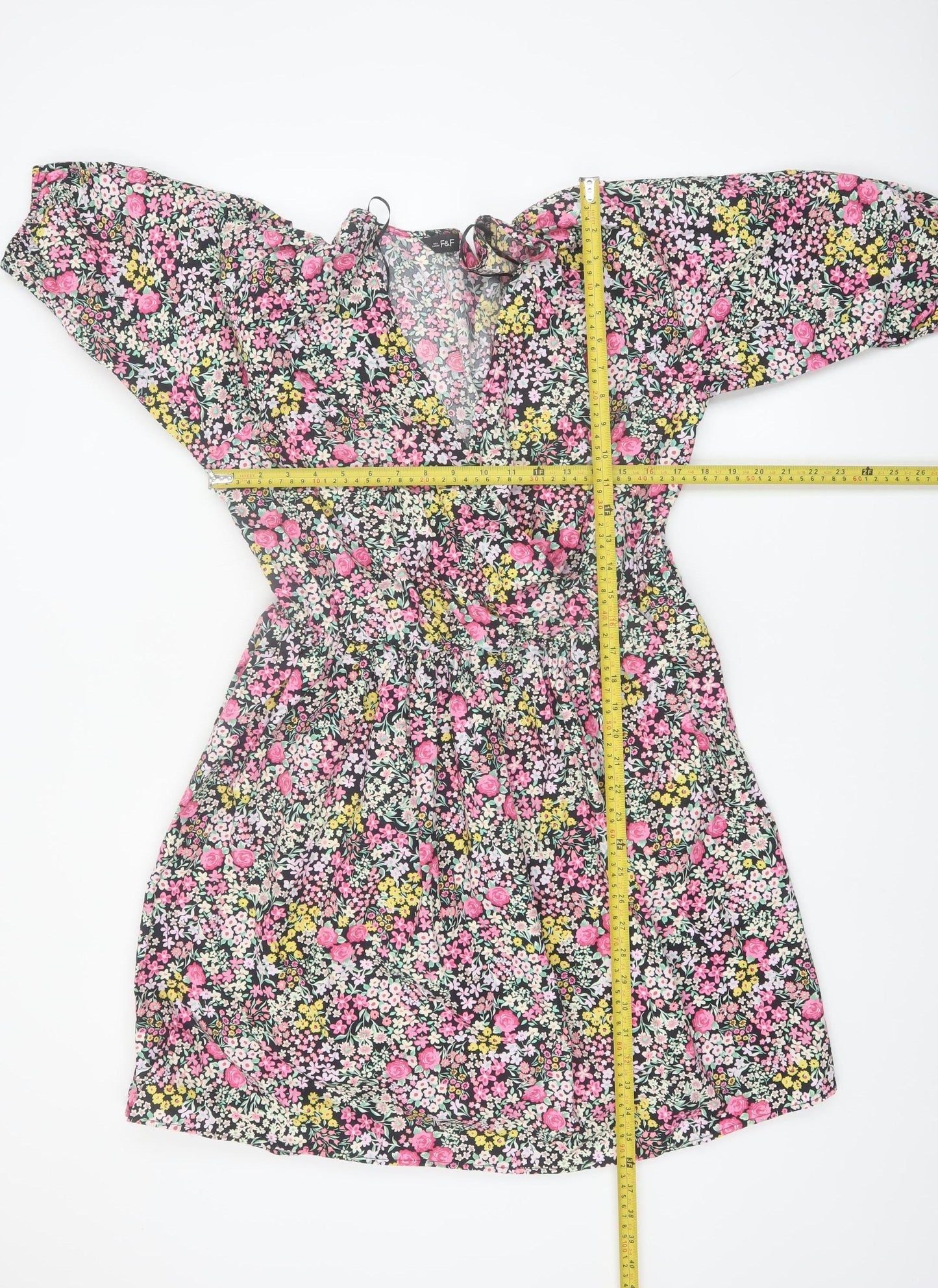 F&F Women's Multicoloured Floral A-Line V-Neck Dress Size 14