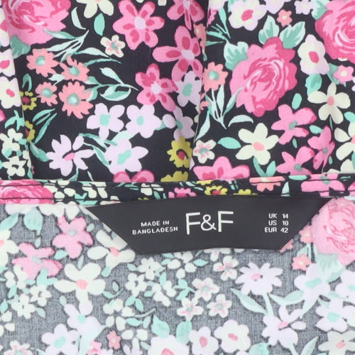 F&F Women's Multicoloured Floral A-Line V-Neck Dress Size 14