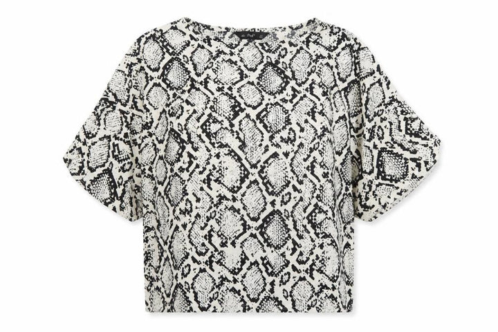F&F Women’s Black Animal Print Tunic Blouse UK 12 3/4 Sleeve