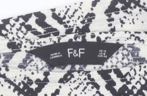 F&F Women’s Black Animal Print Tunic Blouse UK 12 3/4 Sleeve