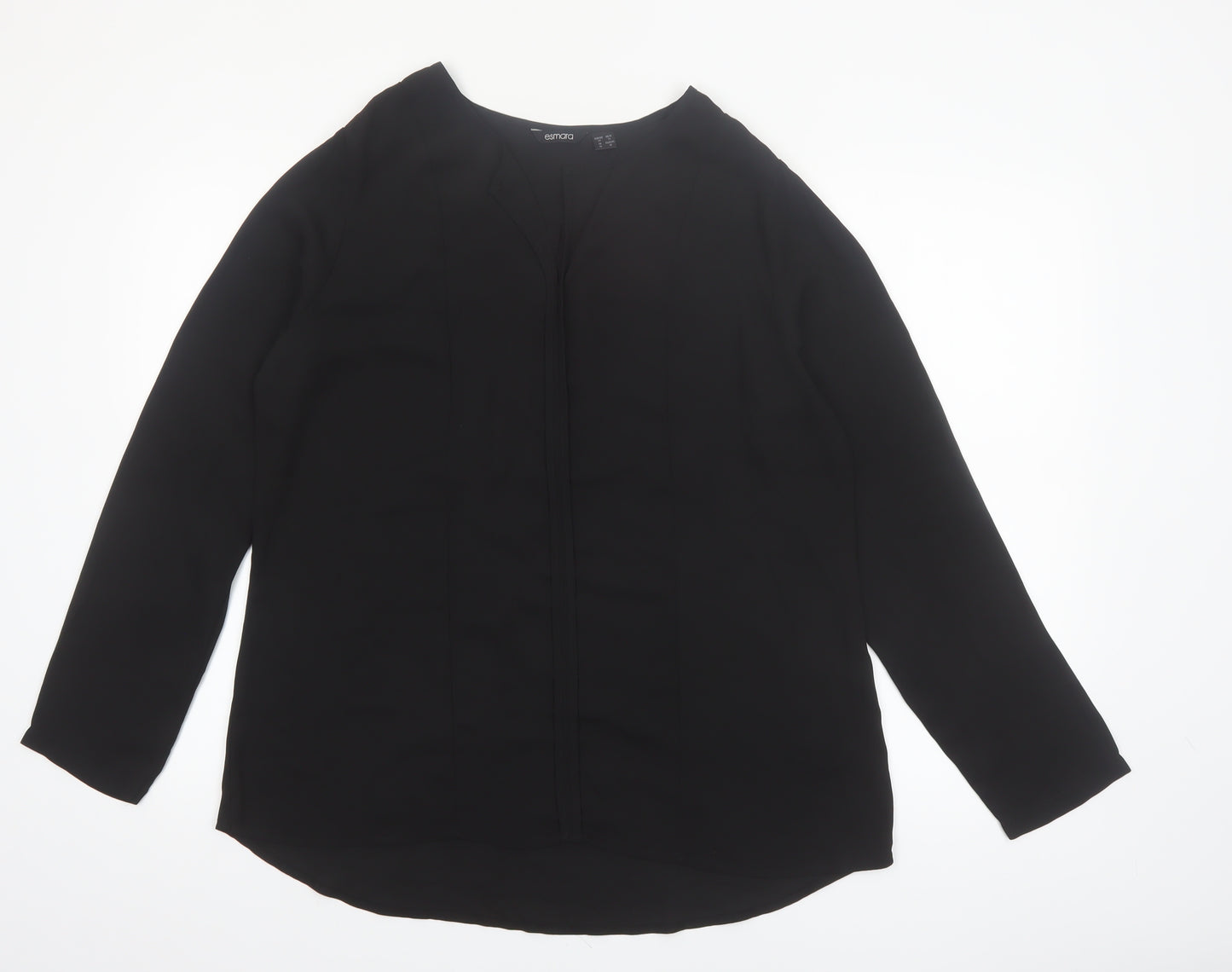Esmara Women Black Long Sleeve V-Neck Polyester Blouse Size 18