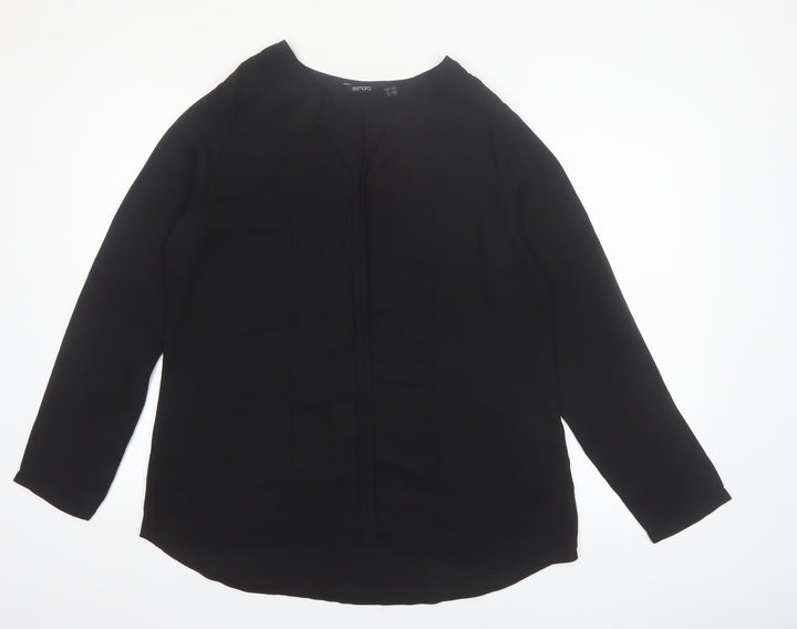 Esmara Women Black Long Sleeve V-Neck Polyester Blouse Size 18