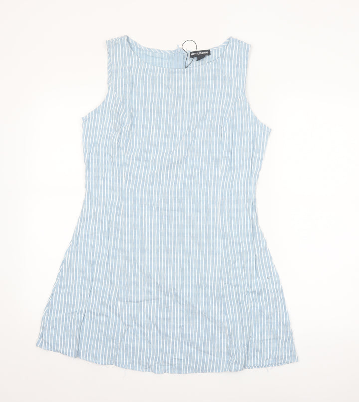 PrettyLittleThing Women's Blue Striped Sleeveless Tunic Blouse UK 14