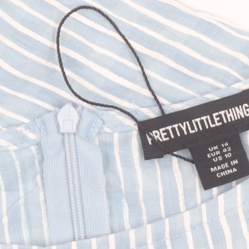 PrettyLittleThing Women's Blue Striped Sleeveless Tunic Blouse UK 14