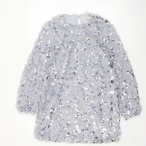Vera & Lucy Women Silver Sequin Shift Party Dress M