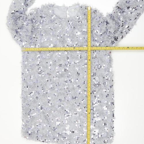 Vera & Lucy Women Silver Sequin Shift Party Dress M