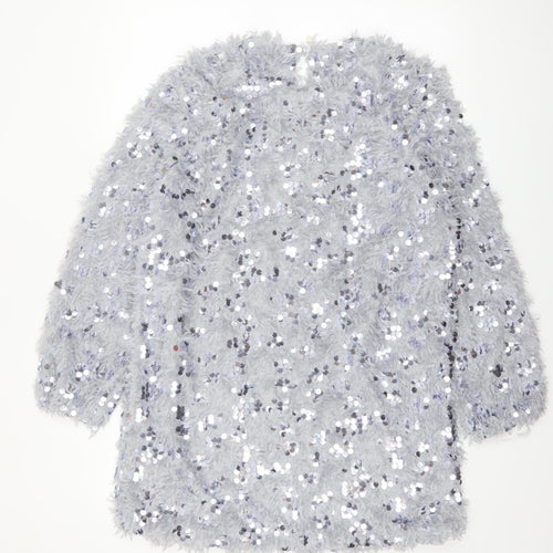 Vera & Lucy Women Silver Sequin Shift Party Dress M