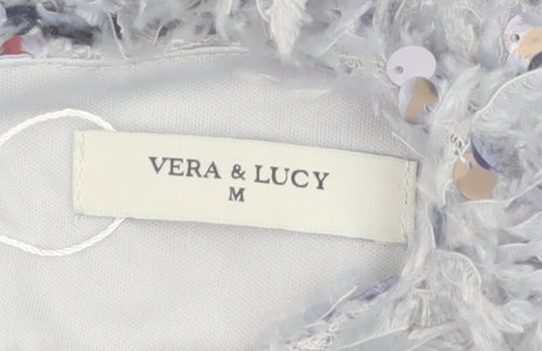 Vera & Lucy Women Silver Sequin Shift Party Dress M