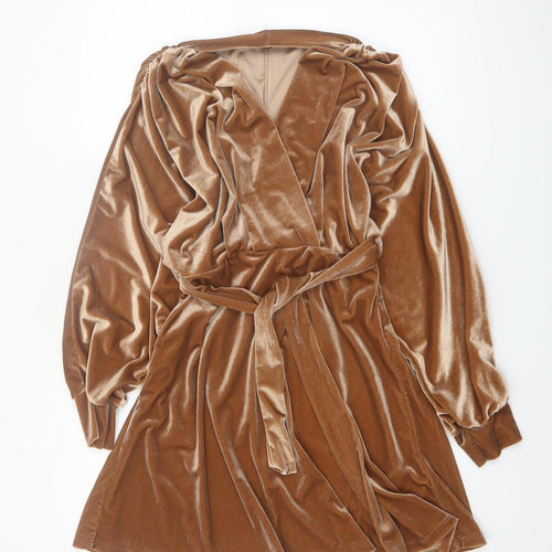 Copperrose Paris Women Brown Velvet Wrap Mini Dress M