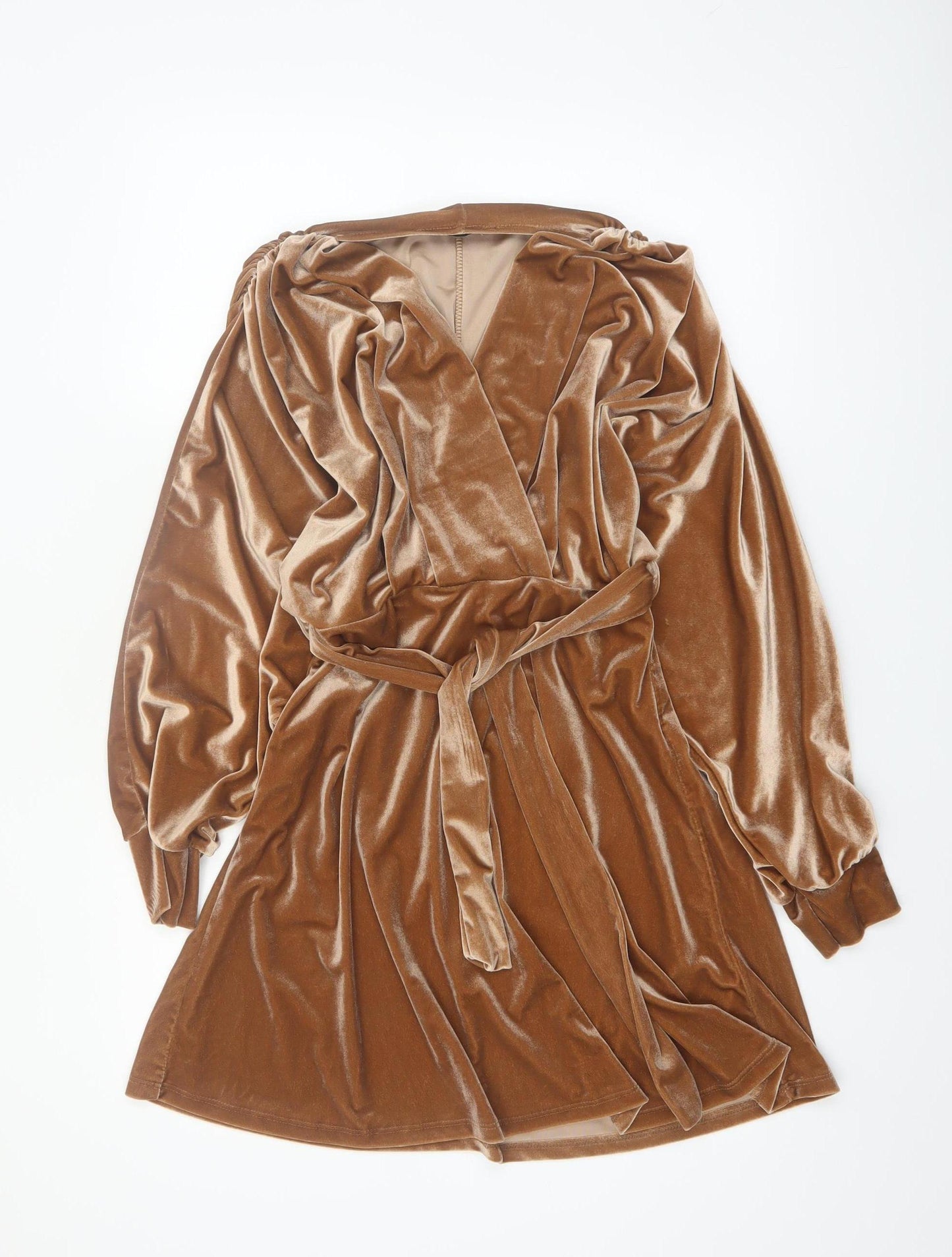 Copperrose Paris Women Brown Velvet Wrap Mini Dress M