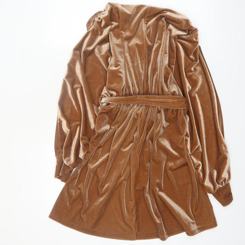 Copperrose Paris Women Brown Velvet Wrap Mini Dress M