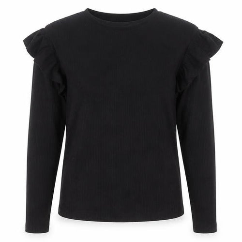 F&F Girls Black Long Sleeve Ruffle Ribbed Pullover Top 12-13 Years