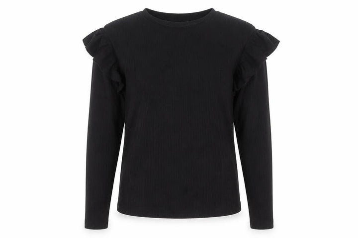 F&F Girls Black Long Sleeve Ruffle Ribbed Pullover Top 12-13 Years