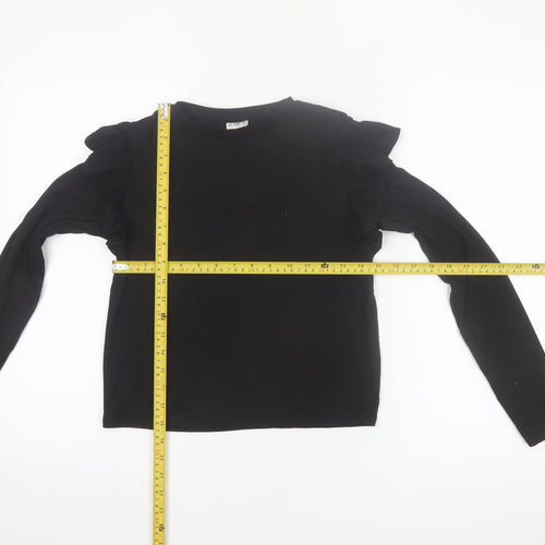 F&F Girls Black Long Sleeve Ruffle Ribbed Pullover Top 12-13 Years