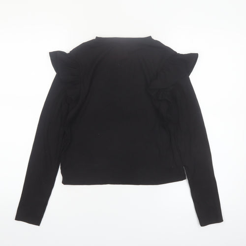 F&F Girls Black Long Sleeve Ruffle Ribbed Pullover Top 12-13 Years