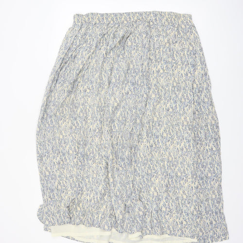 Theomiles Womens Blue Floral Silk Midi A-Line Skirt Size 12