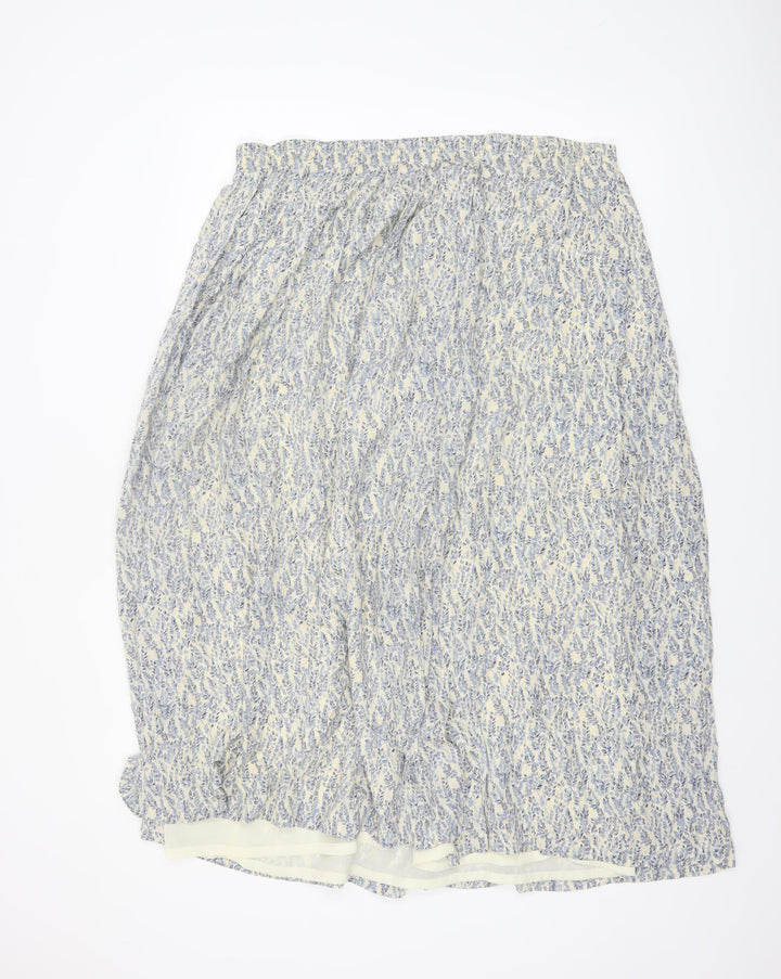 Theomiles Womens Blue Floral Silk Midi A-Line Skirt Size 12