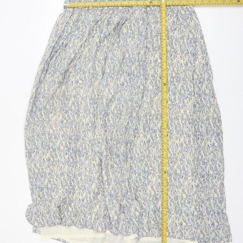 Theomiles Womens Blue Floral Silk Midi A-Line Skirt Size 12