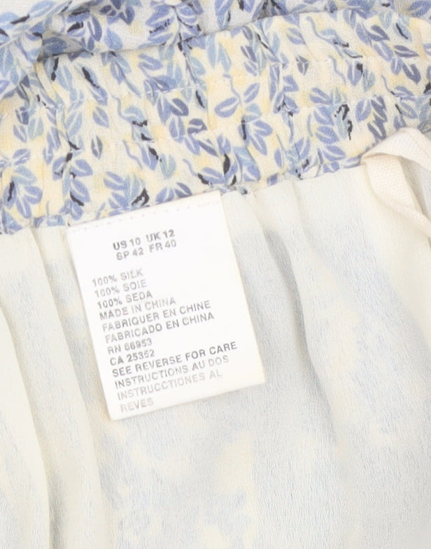 Theomiles Womens Blue Floral Silk Midi A-Line Skirt Size 12