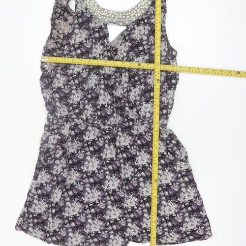 Miss Real Women’s Purple Floral Beaded Skater Dress Size 14
